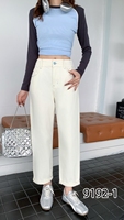 Jeans Boyfriend Blancs Oversize Écologiques de Haute Qualité pour Femmes, Pantalon en Denim Décontracté à Taille Haute Élastique Coupe Classique pour Femmes