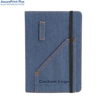 Cuaderno Reciclable de Tapa Dura de Mezclilla Negra Resistente al Desgaste, con Bolsillo Frontal con Cierre, Logotipo Personalizado, Papelería OEM al por Mayor