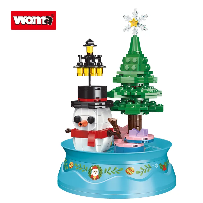 WOMA TOYS 2022 Christmas Birthday Gifts Snow Man Model Collectible Spin Music Box Diy Small Brick Building Blocks Set Diy Game