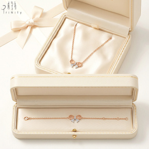 คอลเลคชั่นใหม่ ชุดเครื่องประดับสำหรับใส่ทุกวัน งานแกะสลัก CNC ทองคำแท้ 14K สีโรสโกลด์ ประดับเพชรธรรมชาติ จี้รูปโบว์ สร้อยคอสำหรับผู้หญิง - Product Image 4