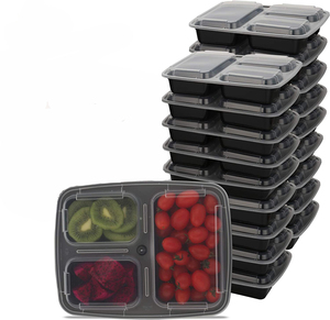 Reusable Meal Prep 3 Compartment Plastic Divided Lunch Containers Food Storage