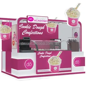 Beautiful fashion soft-serve ice cream kiosk Pink smoothie display booth commercial design for sale