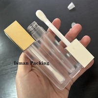 Tube de brillant à lèvres carré ISMAN 5ml, flacon givré avec capuchon miroir or/argent, grand applicateur, emballage vide pour brillant à lèvres, logo personnalisé