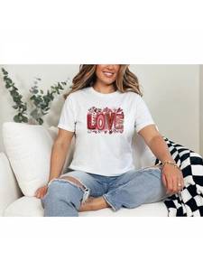 T-shirt da donna casual a girocollo a maniche corte in jersey stampato, vestibilità ampia, per San Valentino, primavera, estate, autunno - Product Image 3