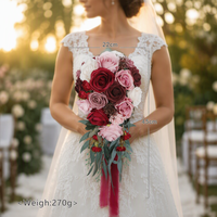 Ramo de Novia Vintage en Forma de Lágrima, Rosa Artificial Europea, Decoración para Fotografía, Ramo de Boda Artificial Retro en Color Morado Vino Tinto