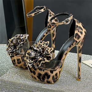 2025 Summer Custom Leopard Print Women's Open Toe Round Head Super High Heel Party Shoes Height Increasing Sexy <b>Sandals</b> - Product Image 6