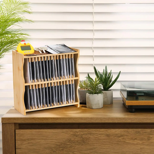Supports de rangement empilables en bois personnalisés pour <span class=keywords><strong>CD</strong></span>, étagère de présentation complète pour <span class=keywords><strong>CD</strong></span>, organisateur de <span class=keywords><strong>CD</strong></span>/DVD en bambou, boîtes de rangement avec pieds en caoutchouc - Product Image 1