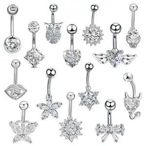Trendy Unique Zircon Navel Ring Silver Jewelry Stainless Steel Belly Button Ring Body Piercing Women Jewelry And Accessories