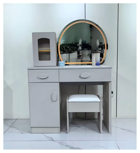 Modern <b>Makeup</b> Vanity Table with Lighted <b>Mirror</b> Storage Desk for Bedroom Furniture - Product Image 1