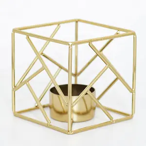 Square Iron Candle Base Gold Vintage Wireframe Home Decor Creative Candlestick Holder