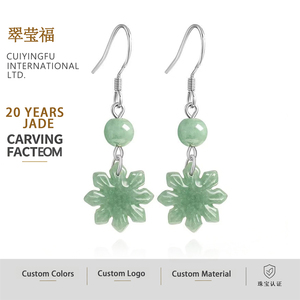หยกธรรมชาติ หยกฟิลิปปินส์ ซันเจด ต่างหูสีเขียวถั่วลันเตา เงินแท้ S925 เครื่องประดับสำหรับผู้หญิง ของขวัญ พร้อมใบรับรอง D1084 - Product Image 1
