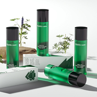 Bouteille de pompe en verre droite translucide verte écologique de 100ml avec boîte en papier plat 20g 30g 50g 30ml 40ml ensemble d'emballage de gamme