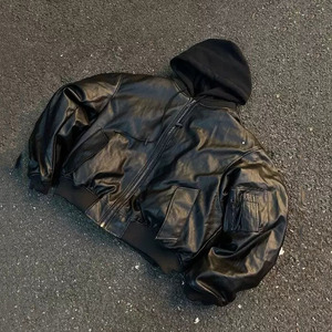 Felpa con Cappuccio da Uomo in Pelle PU di Lusso a Doppio Strato, Personalizzabile, Invernale, con Zip, Stile Boxy - Product Image 1