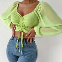 Tops en mousseline pour femmes 2024, chemisiers et hauts pour femmes, tops en mousseline fantaisie à col en V sexy et chemisier