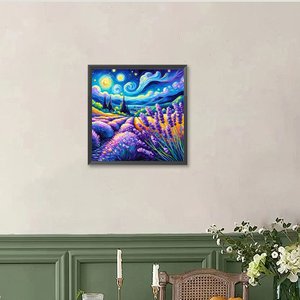 <span class=keywords><strong>Peinture</strong></span> Diamant 5D Personnalisable 40x40cm Nuit Étoilée Champ de Lavande Perles Rondes Décoration Murale DIY Cadeau Artistique pour la Maison et le Salon - Product Image 3