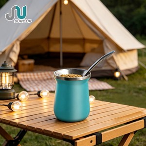 Ensemble de thé Yerba Mate portable avec étui de voyage, tasse à maté en acier inoxydable, 360 °   Anti-fuite, à double paroi isolée, sans BPA - Product Image 1