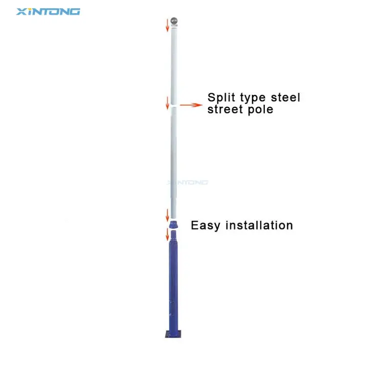 คุณภาพสูงสังกะสีกลางบานพับเหล็กชุบสังกะสี Solar Led Street Lighting Pole ผู้ผลิต