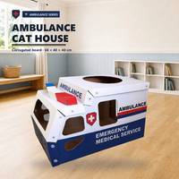 Maison pour chat en carton en forme de voiture de secours avec ouverture de toit et barre lumineuse, idéale pour chats d'intérieur - Vente en gros, directement de l'usine