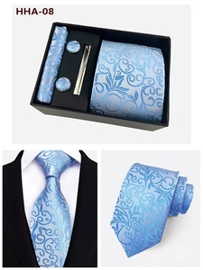 Ensemble de <span class=keywords><strong>cravate</strong></span> en polyester de <span class=keywords><strong>luxe</strong></span> pour homme, style décontracté, accessoire de mariage et d'affaires avec pochette de costume, boutons de manchette et <span class=keywords><strong>pince</strong></span> <span class=keywords><strong>à</strong></span> <span class=keywords><strong>cravate</strong></span> - Product Image 5