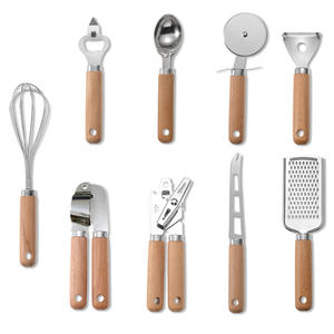 Manche en bois acier inoxydable 9 pièces allant au lave-vaisselle batteur à oeufs serveur de pâtes louche à soupe couteau à <span class=keywords><strong>fromage</strong></span> à pizza petits ustensiles - Product Image 5