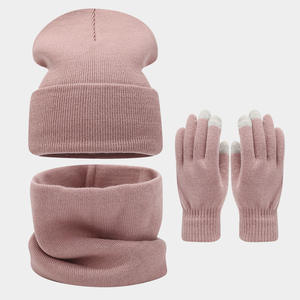 2025 gros unisexe hiver extérieur chaud couleur unie <span class=keywords><strong>ensemble</strong></span> <span class=keywords><strong>bonnet</strong></span> chapeau écharpe gants <span class=keywords><strong>ensemble</strong></span> 3 pièces ensembles pour hommes femmes - Product Image 4