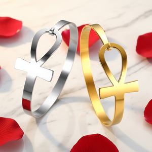 Paslanmaz Çelik Anka Haç Bileklik Bilezik Sade Takı Kadınlar Antik Mısır Açılır Ayarlanabilir Elektrokaplama Bilezikler - Product Image 2