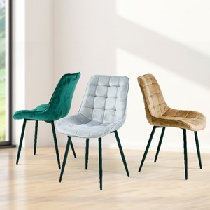 Chaises de cuisine modernes et bon marché, sans accoudoirs, pieds en métal, revêtement en velours brun, pour îlot de cuisine - Product Image 6