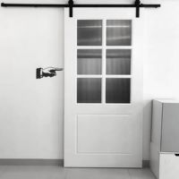 Porte coulissante en verre de style grange, en bois massif blanc, minimaliste moderne, personnalisable, pour usage domestique, résistante à l'usure, respectueuse de l'environnement