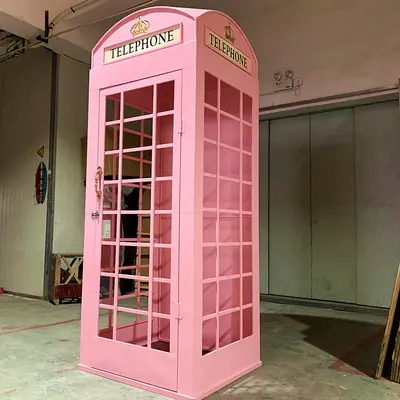 Stan Telepon Dekorasi Pernikahan Retro Pink London, Stan Telepon Logam untuk Dalam dan Luar Ruangan
