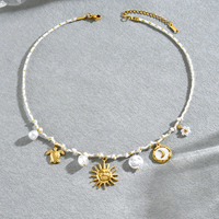 Collier multi-breloques vintage pour femme, fabrication de bijoux DIY, pendentif soleil plaqué or, géométrique, en acier inoxydable, imitation perle