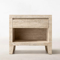 Console multimédia élégante en travertin beige à 6 tiroirs, meuble de rangement moderne et organique, armoires en pierre naturelle