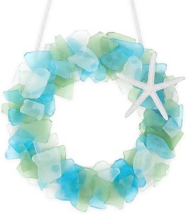 Handmade 8.5 Inch Beach Sea Glass Wreath for Coastal Style Christmas Decor
