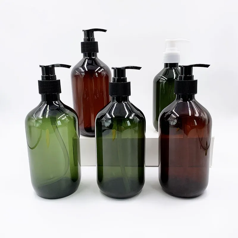 Özel logo temizle şeffaf kahverengi beyaz siyah amber yeşil 300ml 400ml 500ml pompa şampuan şişe ile pompa kafaları
