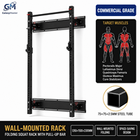 Support mural pliable pour squats avec barre de traction et crochets en J – Équipement de musculation compact pour salle de sport commerciale ou à domicile
