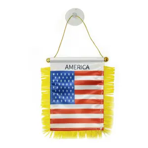 custom 10 * 15cm mini brocade flags from around the world, double-sided tassel suction cups, American exchange flag