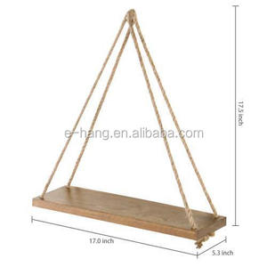 OEM madera quemada <span class=keywords><strong>cuerda</strong></span> colgante estantes sala de estar marrón estante <span class=keywords><strong>cuerda</strong></span> pared madera flotante rústico estante colgante - Product Image 4