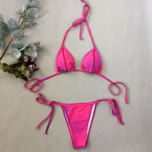 2024 personnalisé Sexy femmes lavande dégradé deux pièces luxe maillot de bain string String taille haute Bikini ensemble