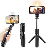 L02s Perche à selfie télescopique pliable sans fil en acier inoxydable de 1024 mm avec lumière d'appoint LED et fonction trépied pour appareil photo, rotation à 360 degrés