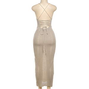 Vestido de punto elegante para mujer, sin mangas, sin espalda, cruzado, vendaje, estiramiento, Simple, Sexy, fiesta de cumpleaños, Clubwear, <span class=keywords><strong>Vestidos</strong></span> ajustados - Product Image 5