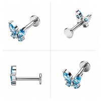 Piercing Papillon en Titane ASTM F136 avec Zircon pour Oreille, Tragus, Cartilage, Hélix – Bijou Corporel à Filetage Interne Tendance pour Femme