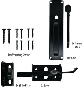Kit de <span class=keywords><strong>loquet</strong></span> à pêne dormant haute sécurité, serrure de portail robuste avec poignée pour portails en bois/métal, finition noire - Product Image 3