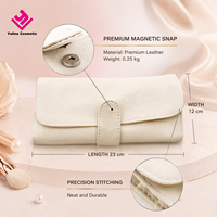 12Pcs Set Kuas Makeup Portabel Bulu Sintetis Lembut Alat Kosmetik Gagang Kayu Kantong Perjalanan Kulit PU Beige untuk Wajah dan Mata