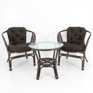 Rattan Garden Set <b>2</b> <b>Chairs</b> Glass <b>Table</b> <b>Outdoor</b> Furniture Scandinavian Design Eco-Friendly Comfortable Seating for <b>2</b> Hotel Villa - Product Image 1