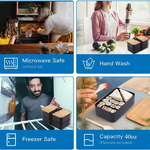 Toptan özel baskı taşınabilir <span class=keywords><strong>2</strong></span> katmanlı kullanımlık gıda ambalaj kamp salata erkekler için bambu kapak ile yemek kabı bento çantası yetişkin - Product Image 4