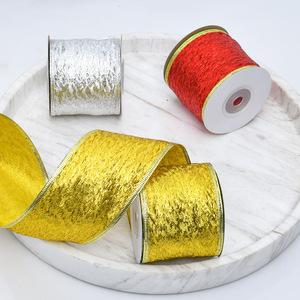 Pita Kawat Metalik Berkilau Natal dengan Tepi Emas, Pita Kain Foil Mengkilap Berpayet untuk DIY Pita, Pembungkus Kotak Hadiah, Karangan Bunga Pohon Natal - Product Image 5