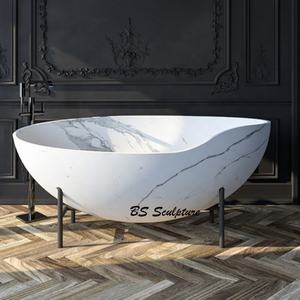 Baignoire ovale en <span class=keywords><strong>marbre</strong></span> blanc naturel de style <span class=keywords><strong>japonais</strong></span>, baignoire profonde - Product Image 2