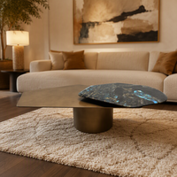 Table basse en marbre de forme irrégulière, moderne et minimaliste, de luxe, avec pieds en acier inoxydable réglables en hauteur, pour le salon