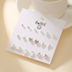 Juego de 9 Pares de Aretes de Aleación con Forma de Flor y Corazón, Estilo Princesa, para Uso Diario, Regalo de Joyería para Mujer - Product Image 3