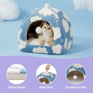Cute <strong>Cat</strong> Cave <strong>Bed</strong> Kitten Tent for Indoor <strong>Cats</strong> Removable Washable Cushioned Pillow Non-Slip Bottom Dome <strong>Shape</strong> 16 Inches - Product Image 5