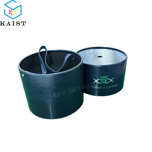 Boîte en papier texturé ronde personnalisée pour l'emballage de <span class=keywords><strong>caviar</strong></span> et d'aliments gastronomiques - Contenant élégant et luxueux, boîte tube avec poignée, à placer avec un pack de glace - Product Image 5